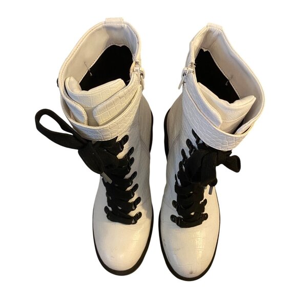 MIX No. 6 White Faux Leather Mid Shaft Block Heel Platform Boot Size 7.5 - Picture 4 of 9